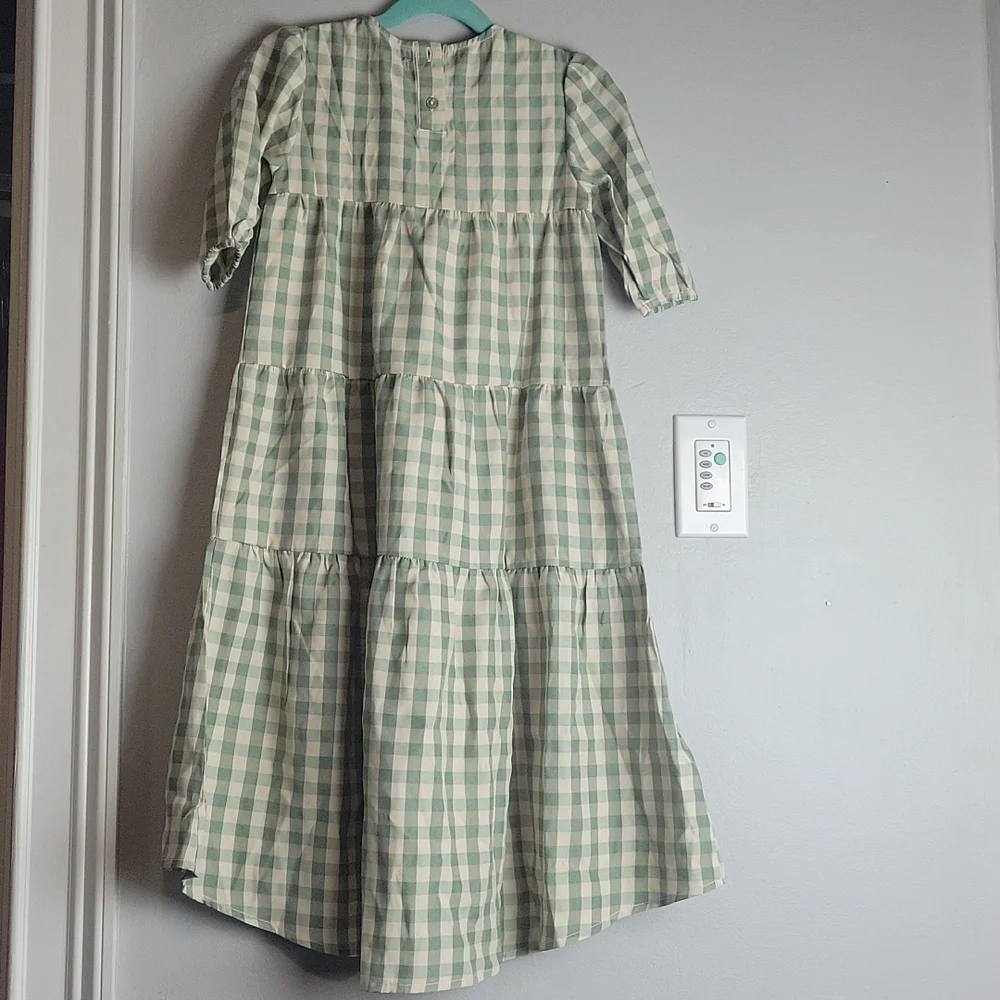 Delicat New York Short Sleeve Gingham Long Robe Dress Slaye/White-Size 7